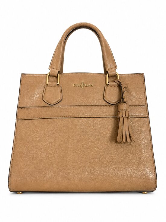 Cole Haan Handbags - Cole Haan Pebbled Leather Satchel Tote Taupe/Greige Leather Gold Hardware Tassel